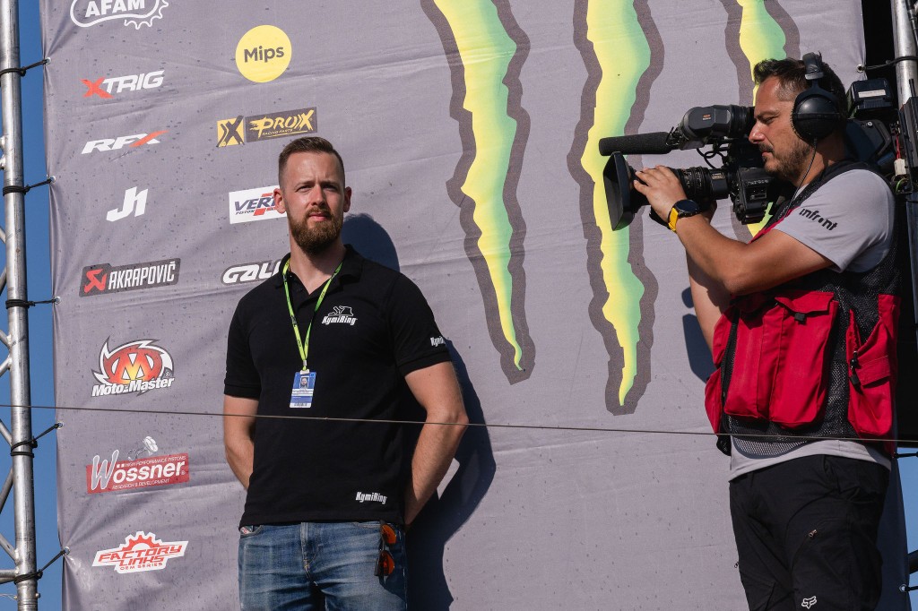 Kornel Ory in a KymiRing polo during MXGP media coverage