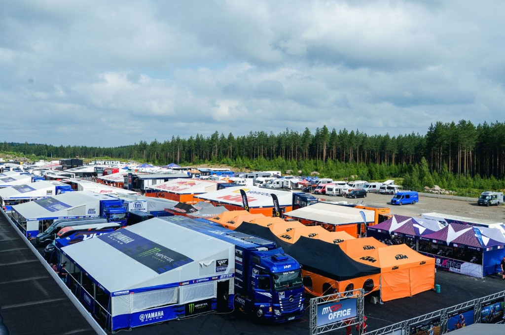 MXGP paddock with team transporters at KymiRing