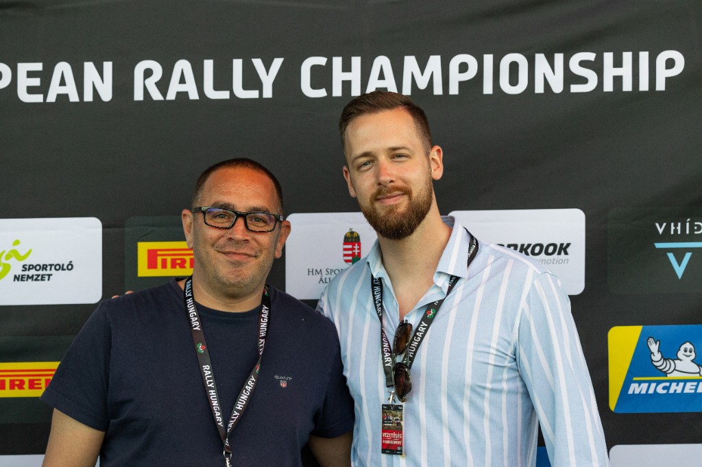 Kornel Ory with Rally Hungary management credentials at an ERC media backdrop