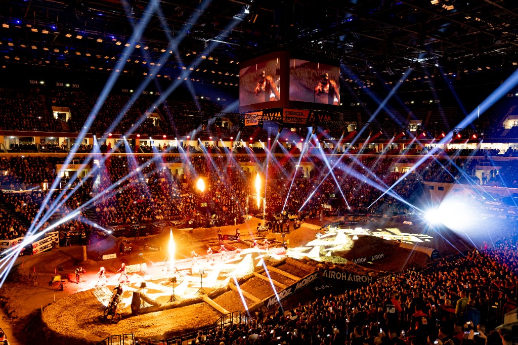 Packed MVM Dome during SuperEnduro with pyrotechnics on track